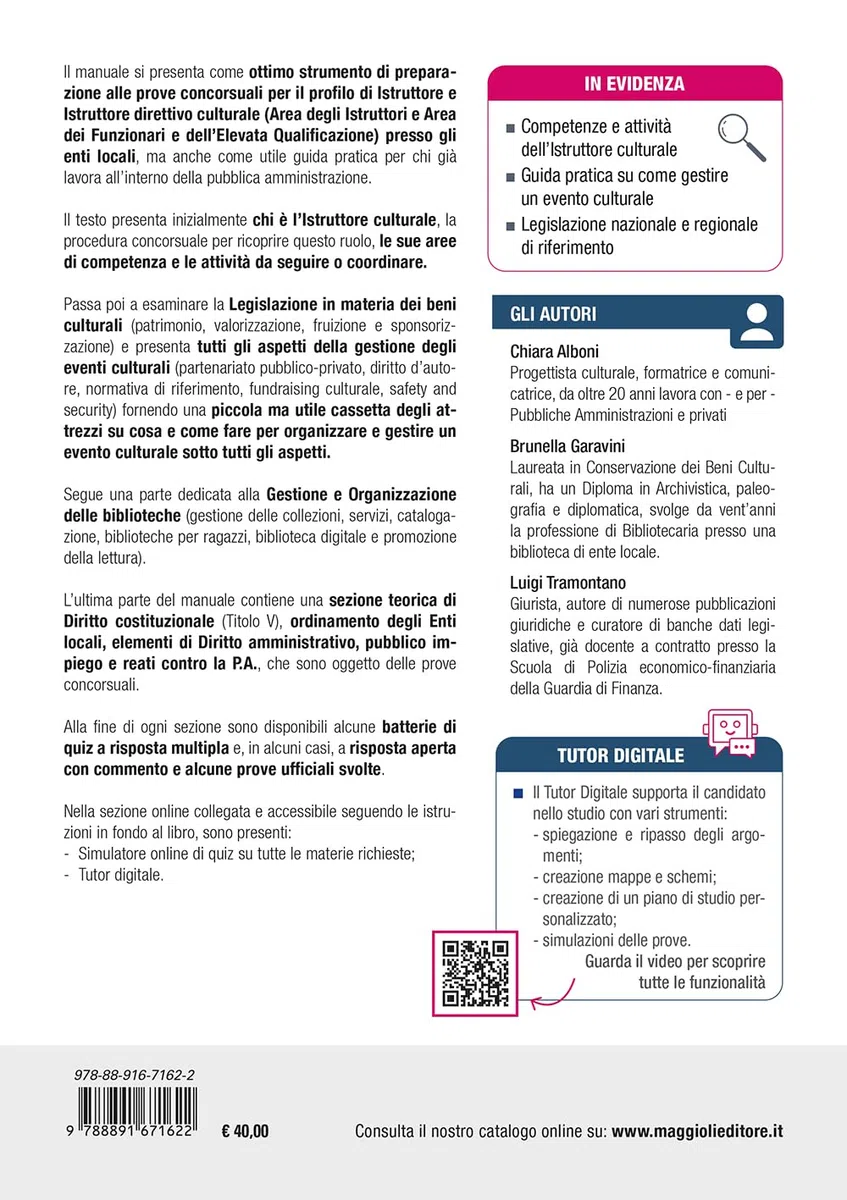 Concorso Istruttore e Istruttore direttivo culturale. Area degli Istruttori. Area dei Funzionari e dell’Elevata Qualificazione - Teoria e Test