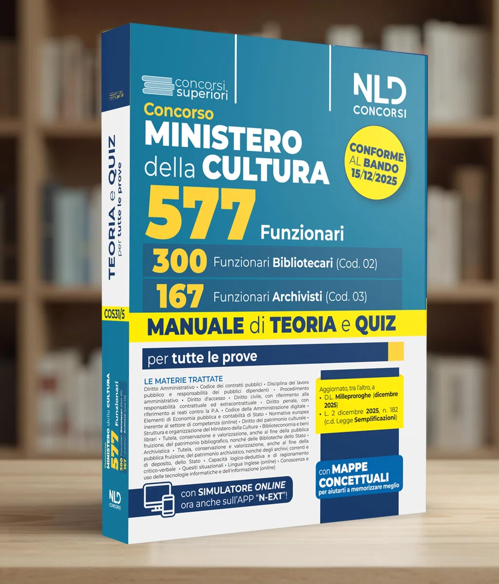 Concorso Ministero della Cultura 577 posti - 300 Funzionari Bibliotecari (cod. 02) e 167 Funzionari Archivisti (cod. 03). Manuale di teoria e quiz per tutte le prove. Nuova ediz. Con espansione on...