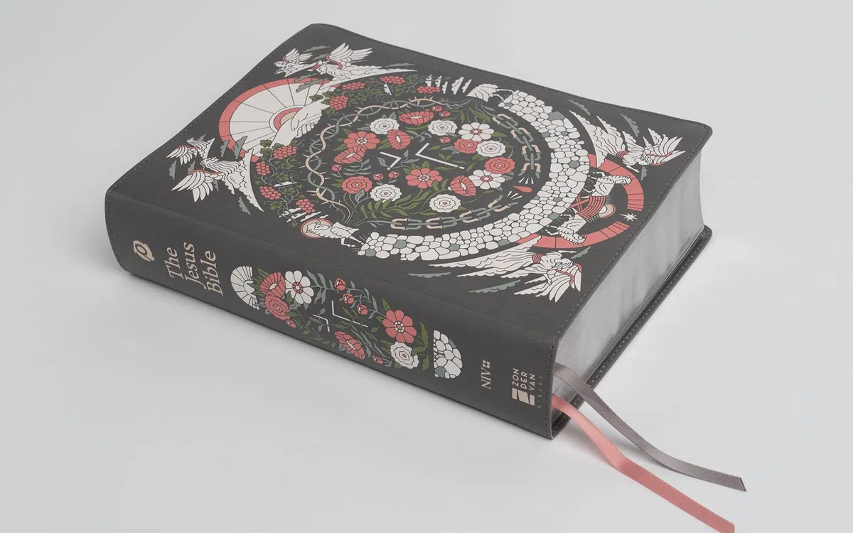 The Jesus Bible: New International Version, Leathersoft, Gray Floral, Artist Edition
