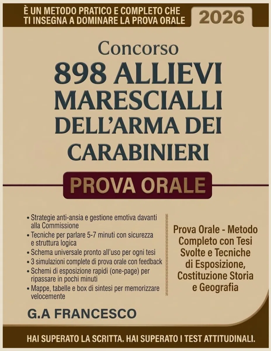 Concorso 898 Allievi Marescialli dell'Arma dei Carabinieri 2026: Prova Orale - Metodo Completo con Tesi Svolte e Tecniche di Esposizione, Costituzione Storia e Geografia