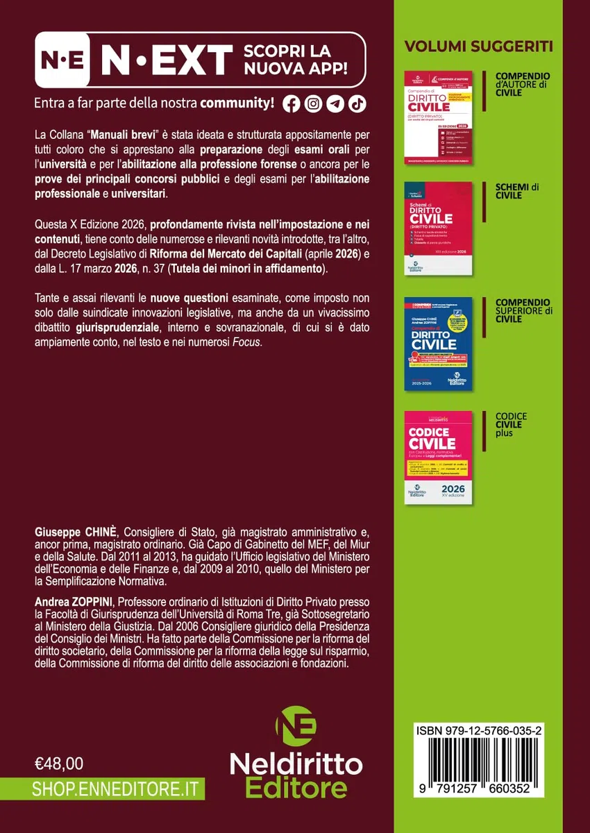 Manuale breve di diritto civile 2026. Manuale per esame orale avvocato, concorsi pubblici e università. Con estensioni online