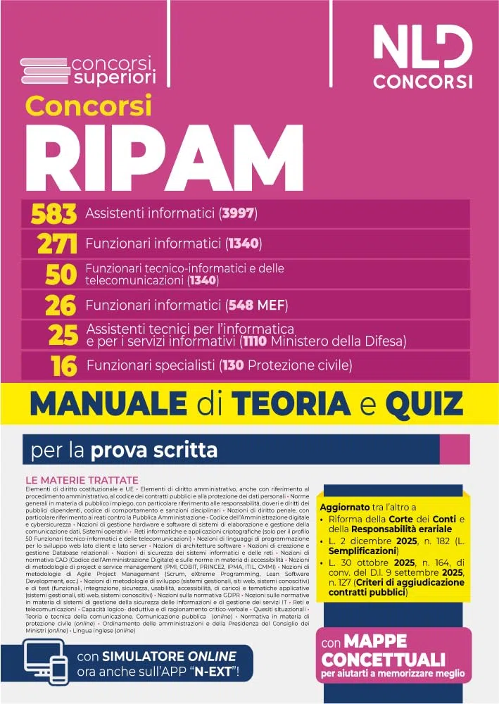 Concorsi RIPAM 583 assistenti informatici 271 funzionari informatici 50 funzionari delle telecomunicazioni 26 funzionari informatici 25 assistenti tecnici 16 specialisti. Manuale di teoria e quiz....