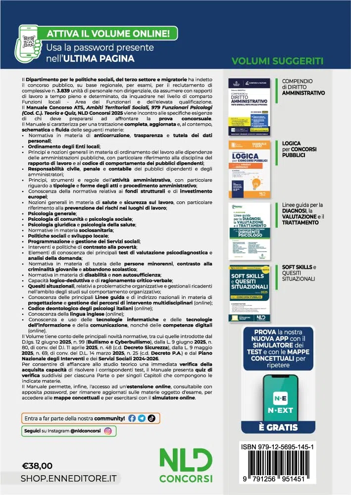 Concorso ATS (Ambiti Territoriali Sociali) per 979 funzionari psicologi (Cod. C.). Manuale con teoria e quiz conforme al bando. Con espansione online