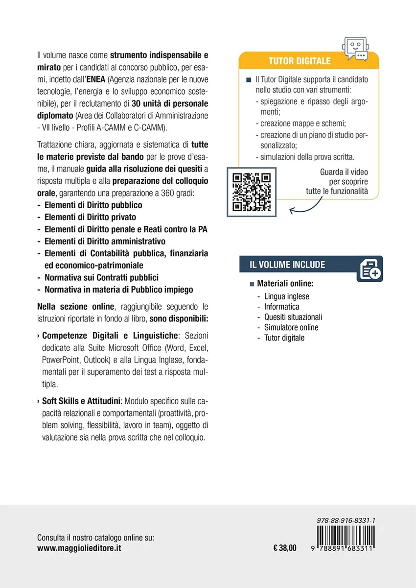 Concorso Enea 38 posti - 20 Collaboratori di Amministrazione area Gestionale - 10 Collaboratori di Amministrazione area Contabile. Manuale e test per tutte le prove