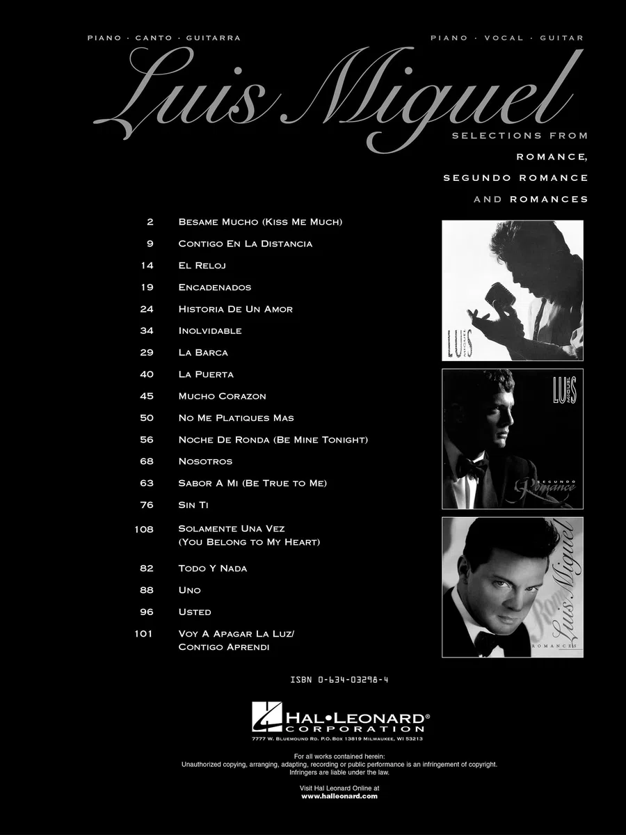 Luis Miguel: Selections from Romance, Segundo Romance, and Romances