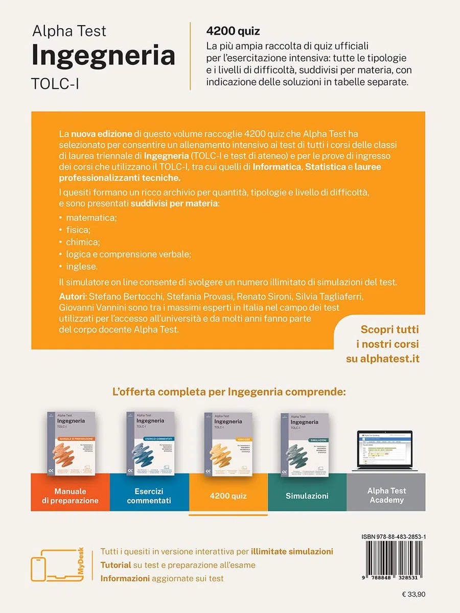 Alpha Test Ingegneria TOLC-I 2026-2027. 4200 quiz. Per test di ammissione universitari. Con simulatore online