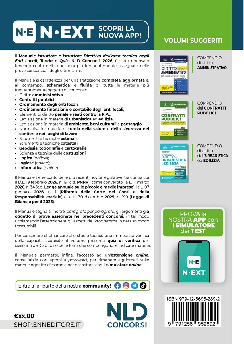 Istruttore e Istruttore Direttivo area tecnica. Manuale di teoria e quiz 2026 per concorsi negli Enti Locali. Nuova ediz. Con software di simulazione