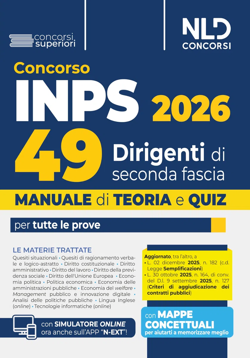 Concorso Inps per 49 dirigenti. Manuale con teoria e quiz 2026
