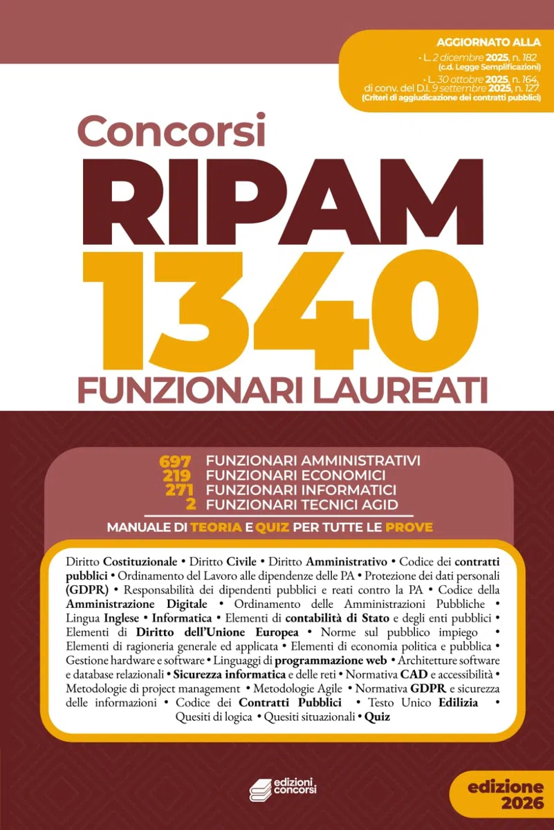 Concorso Ripam per 1340 Funzionari Laureati: Manuale unico di Teoria e Quiz per tutte le prove