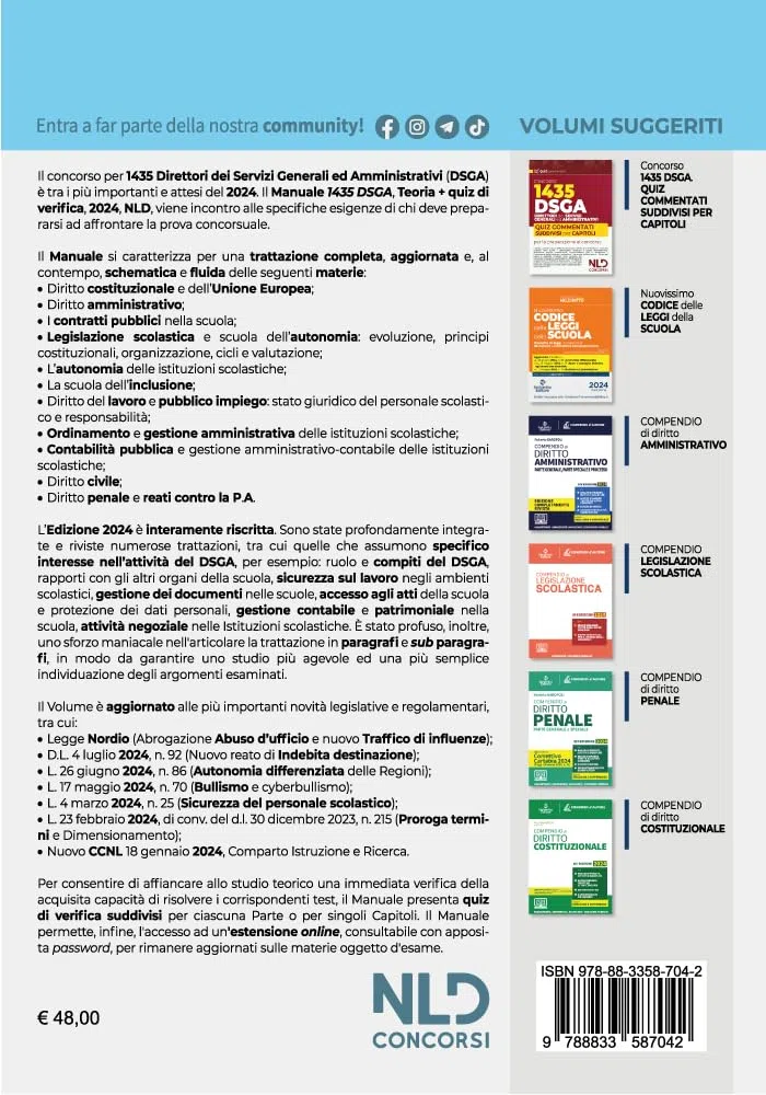 Concorso DSGA. 1435 Direttori dei servizi generali ed amministrativi. Manuale + quiz di verifica per la preparazione al concorso