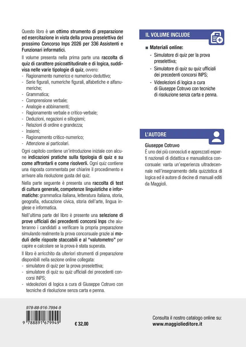 Concorso INPS 2026 - 336 Assistenti e Funzionari Informatici (248 Assistenti e 88 Funzionari) PROVA PRESELETTIVA Test e Prove ufficiali