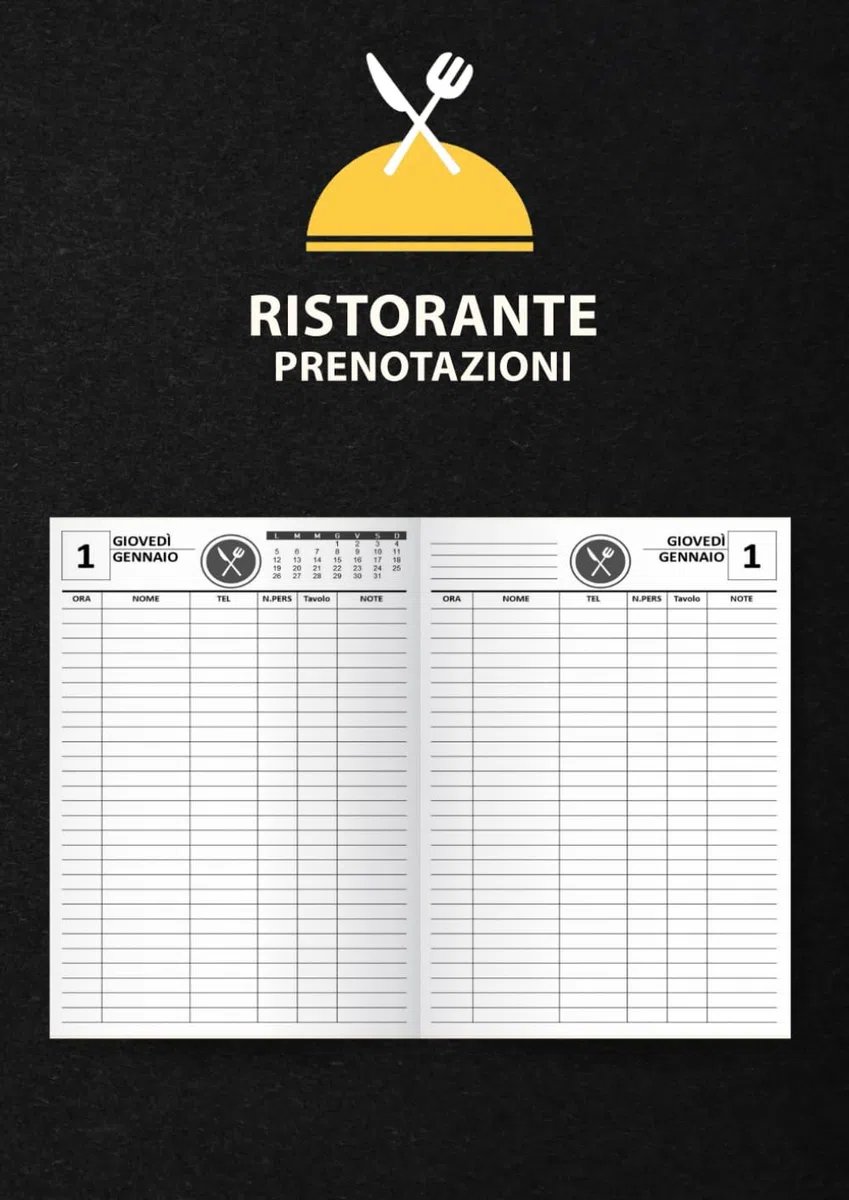 Prenotazioni ristorante 2026: Agenda professionale, 2 pagine per giorno (Pranzo e Cena) | Fomato a4 | italiano