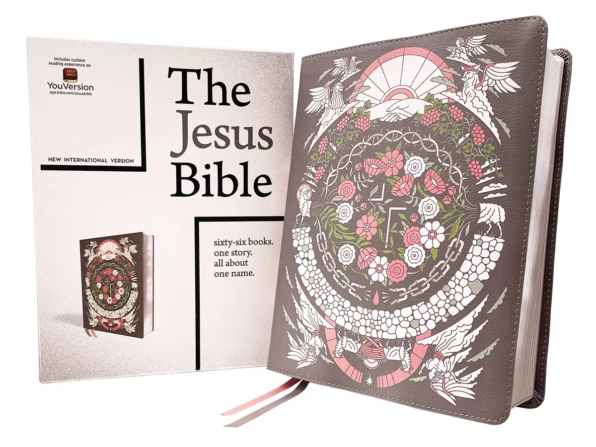The Jesus Bible: New International Version, Leathersoft, Gray Floral, Artist Edition