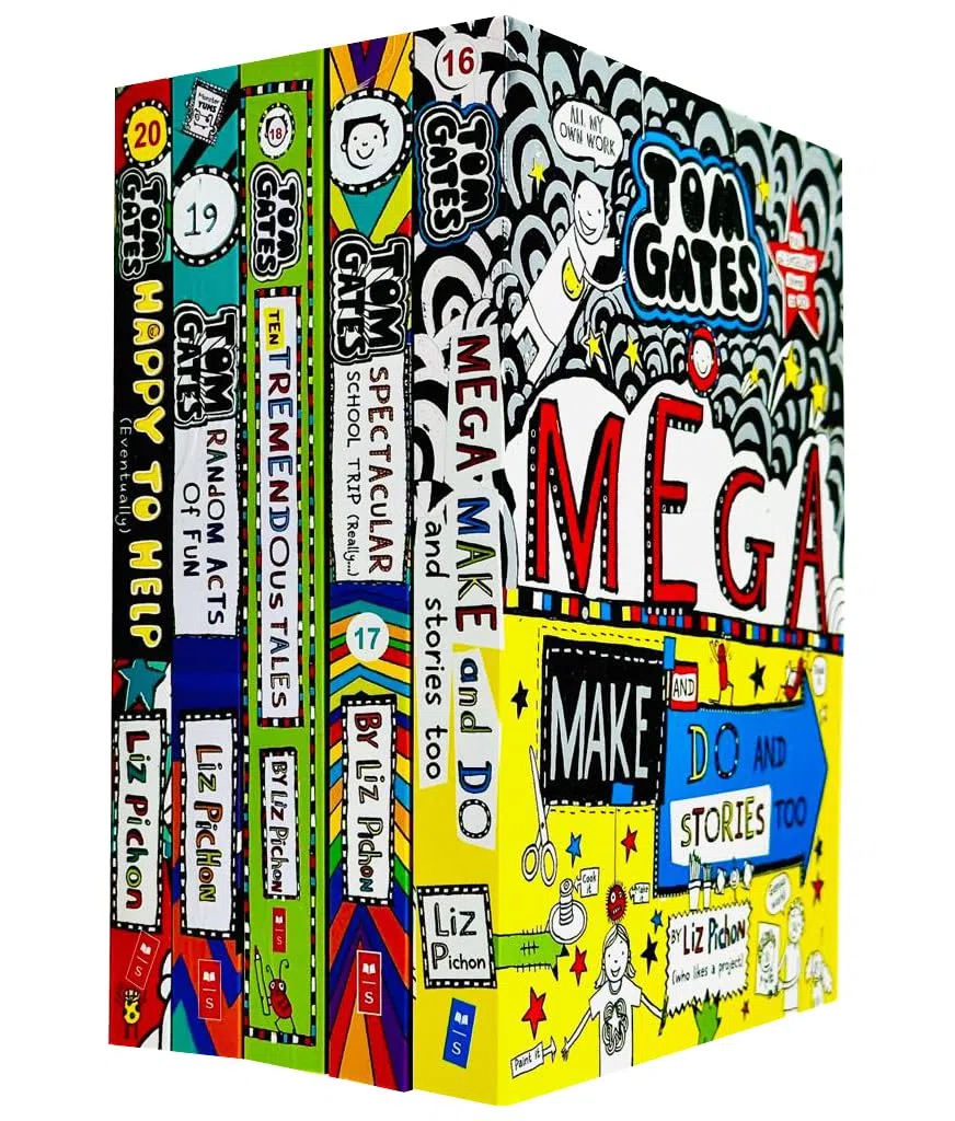 Tom Gates Series 16-20 Collection 5 Books Set By Liz Pichon (Mega Make and Do and Stories Too, Spectacular School Trip (Really.), Ten Tremendous Tales, Random Acts of Fun & Happy to Help eventually)