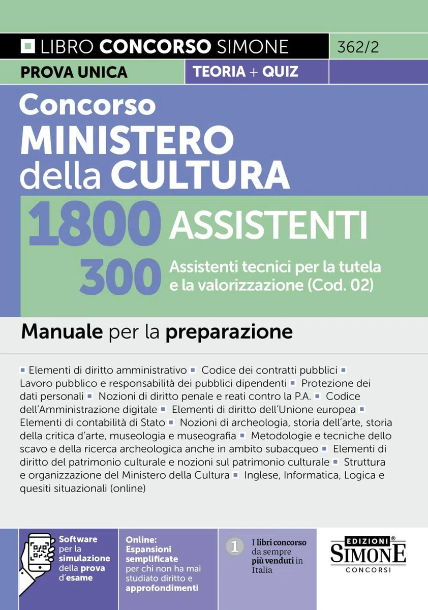 Concorso Ministero della Cultura - 1800 Assistenti - 300 Assistenti tecnici per la tutela e la valorizzazione (Cod. 02) - Manuale per la preparazione
