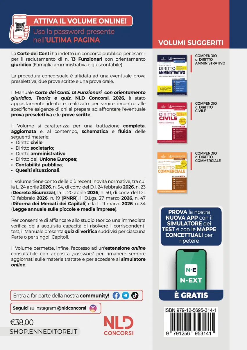 Concorso Corte dei Conti. 13 funzionari con orientamento giuridico. Manuale di teoria e quiz 2026. Nuova ediz.