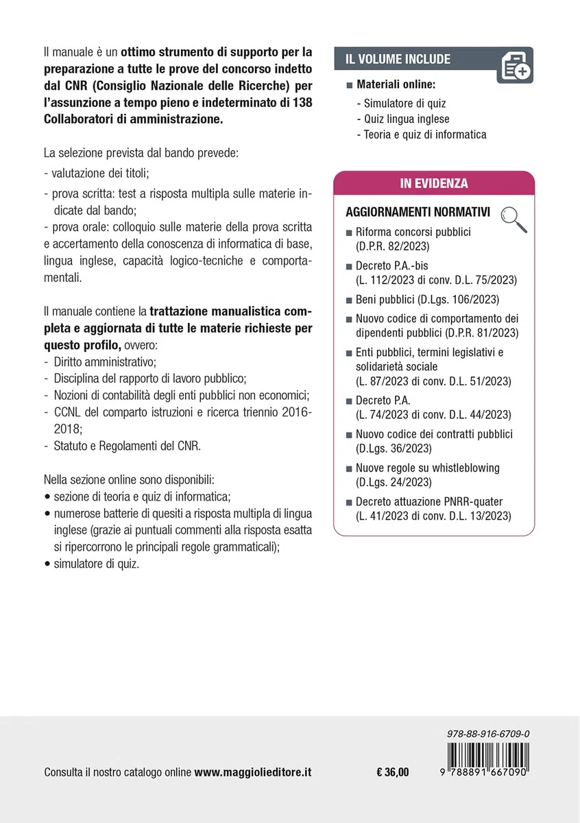 Concorso CNR Consiglio Nazionale delle Ricerche - 138 Collaboratori di amministrazione: Teoria e test